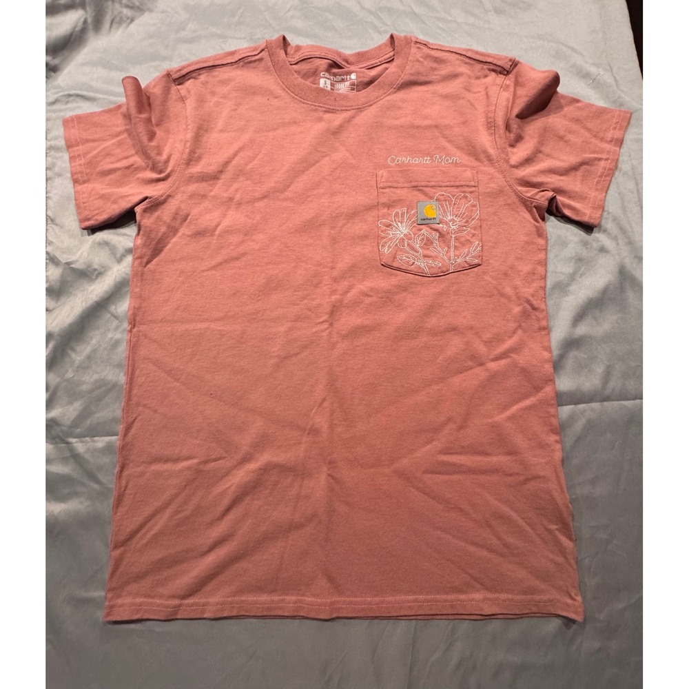 Carhartt Mom Floral Pocket T-Shirt Womens Small Pink Loose Fit Short Sleeve Tee